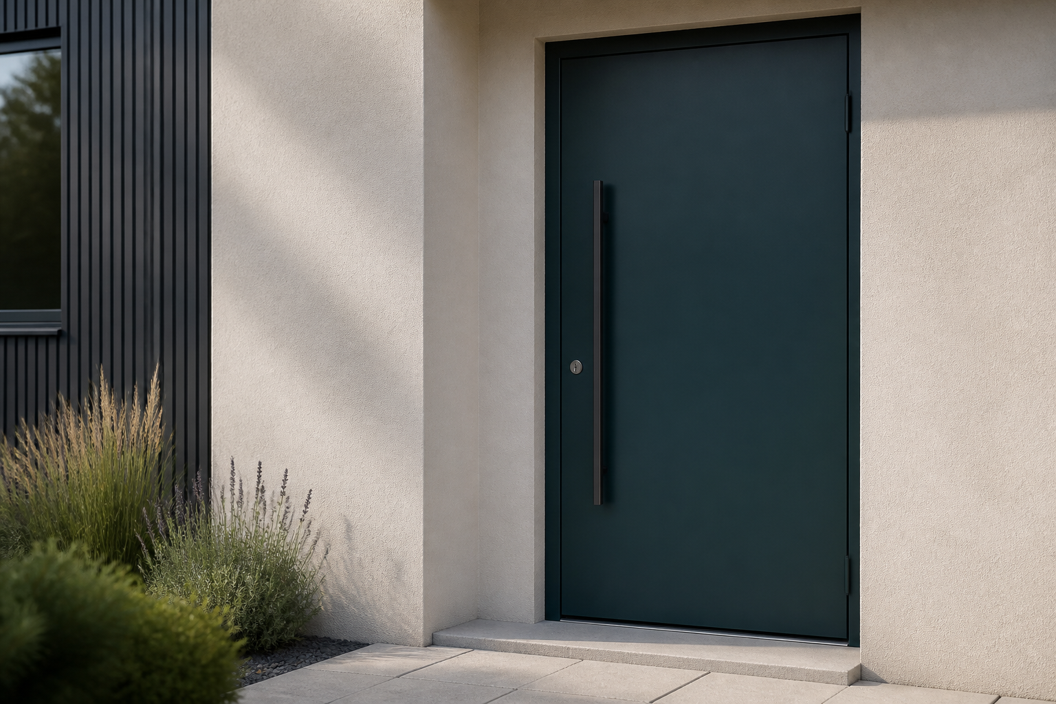 Illustrative Darstellung zum Ratgeberthema Aluminium-Haustür: Aufbau, Oberfläche und Details einordnen