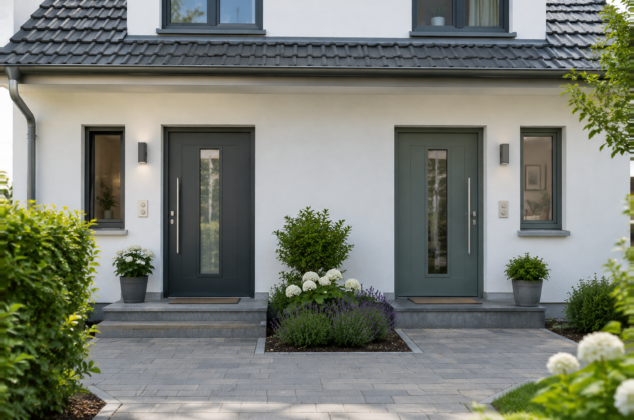 Illustrative Darstellung zum Ratgeberthema Wohnhaus und Gewerbe: Einen gemeinsamen Eingang sinnvoll nutzen